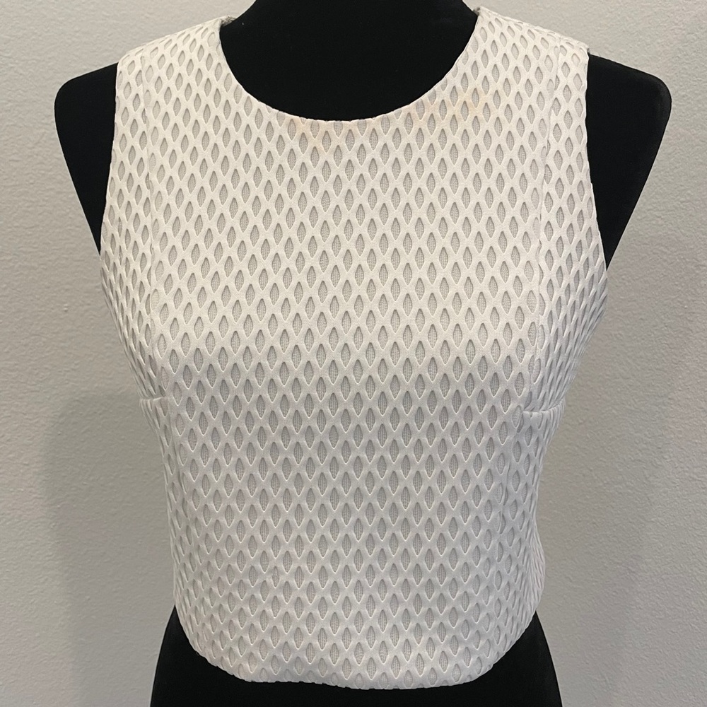 Express Off White Honeycomb Mesh Crop Top
